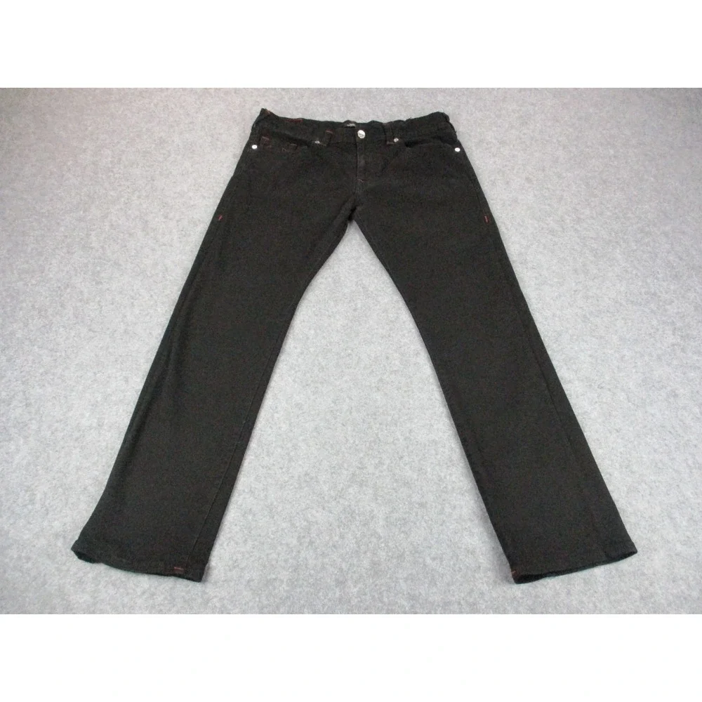 True Religion Jeans Mens 38 Black Red Relaxed Straight Denim 5 Pocket 38x32